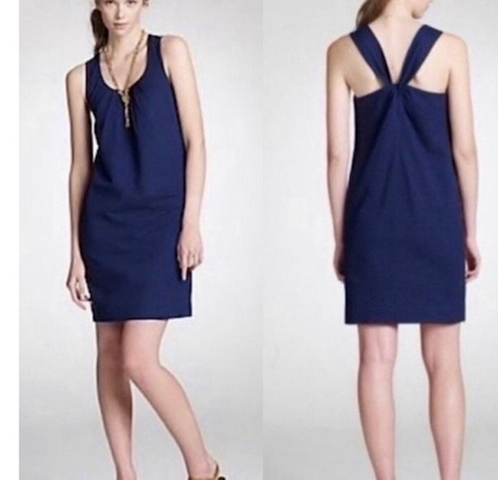 J. Crew 100% silk sleeveless Twist Back shift navy Dress size 2